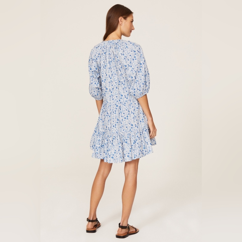A Piece Apart Mitte Mini Dress Blue Floral Organic Cotton Tiered Size L - Picture 2 of 6